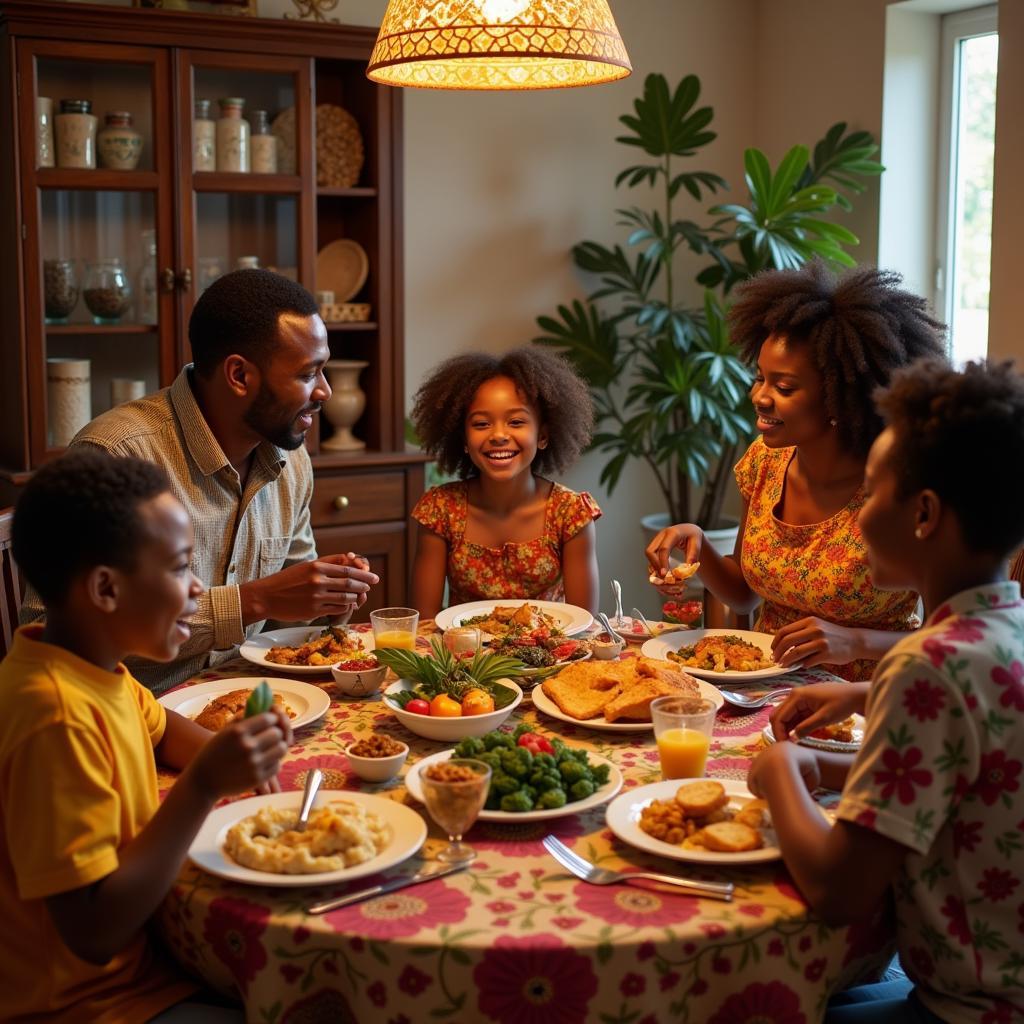 Family enjoying a traditional African meal