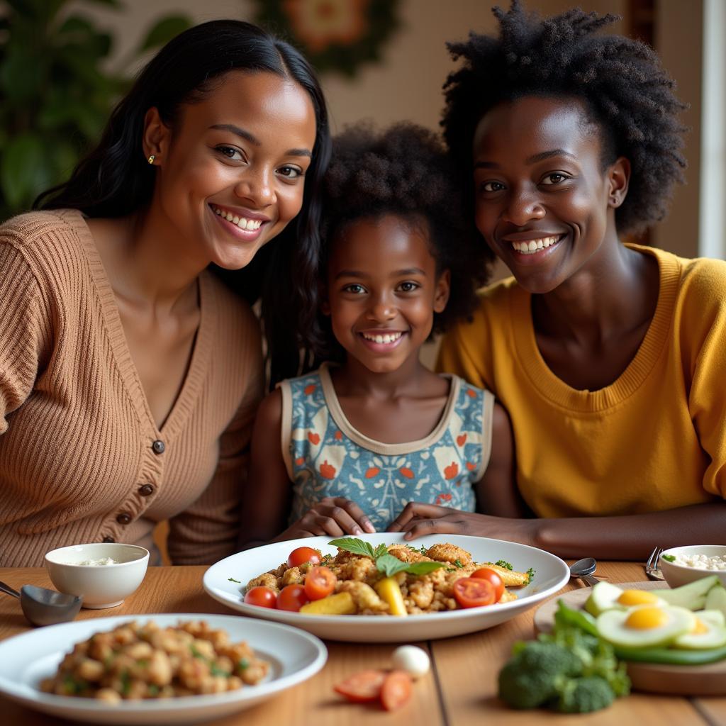 Family Enjoying a Traditional African Meal