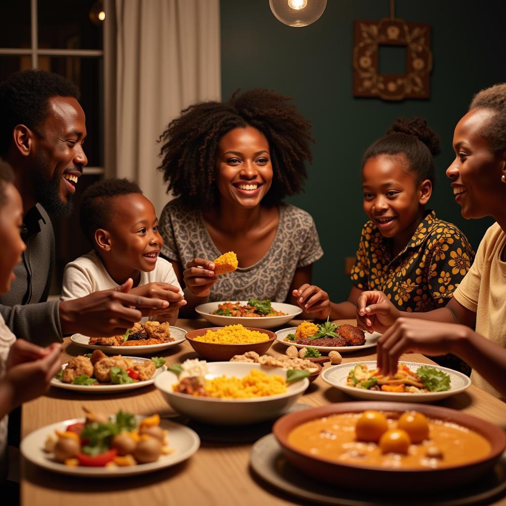 African Family Sharing a Meal in Celebration