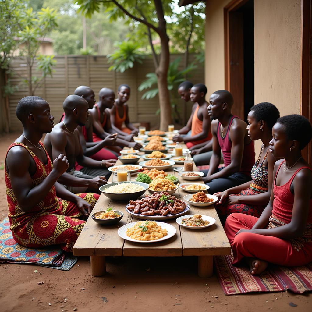 African Family Sharing a Meal in a Traditional Setting