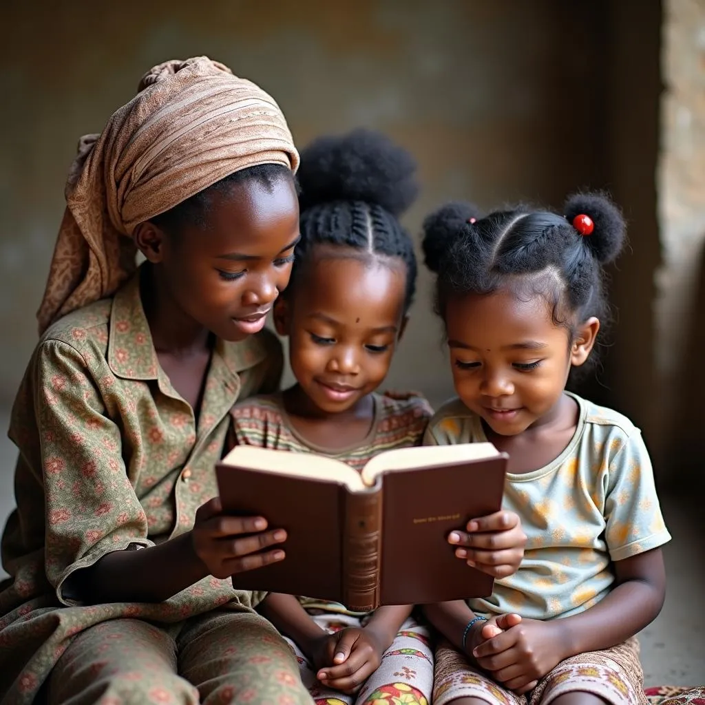 African Family Reading Bible Together