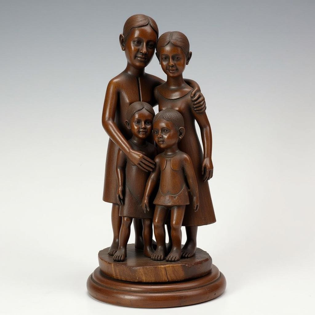 African Family Sculpture Wood Carving