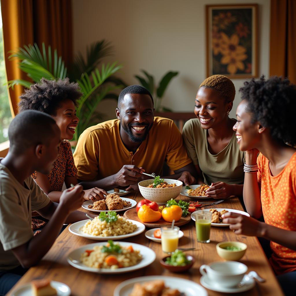 An African family gathered around a table, sharing a meal