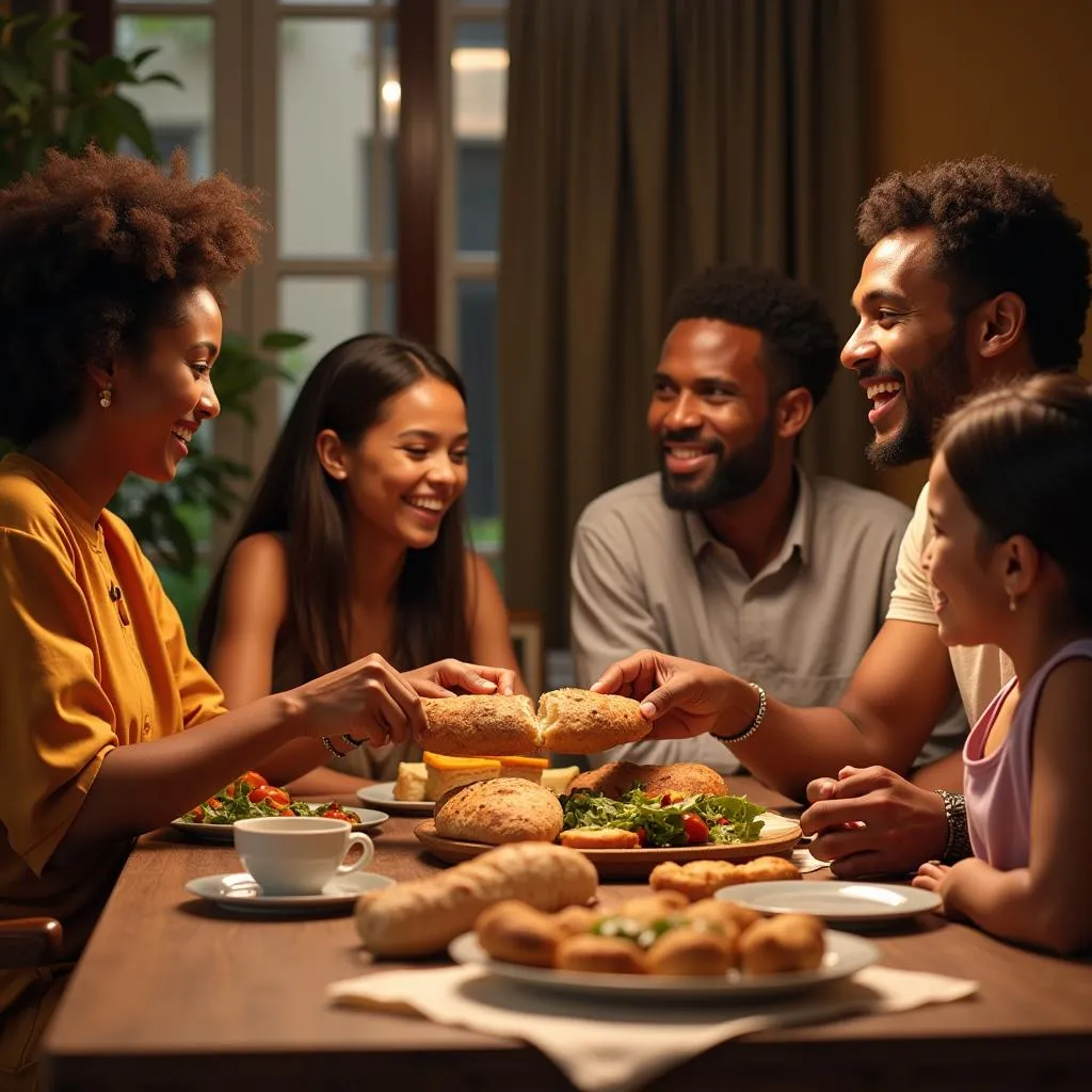 African Family Sharing Butter Bread