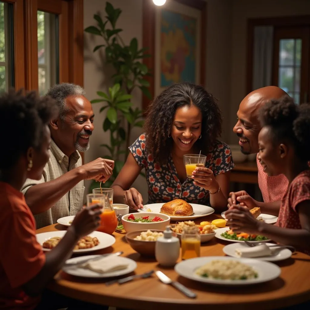 Heartwarming Scene of an African Family Sharing a Meal Together