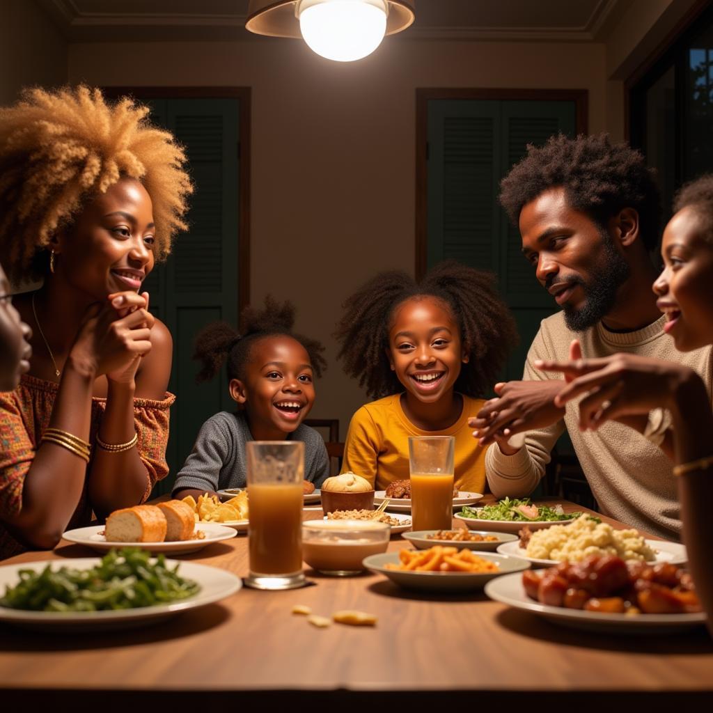 African Family Sharing a Meal