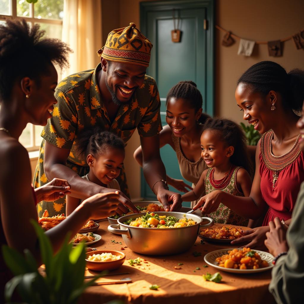 African family enjoying a meal together