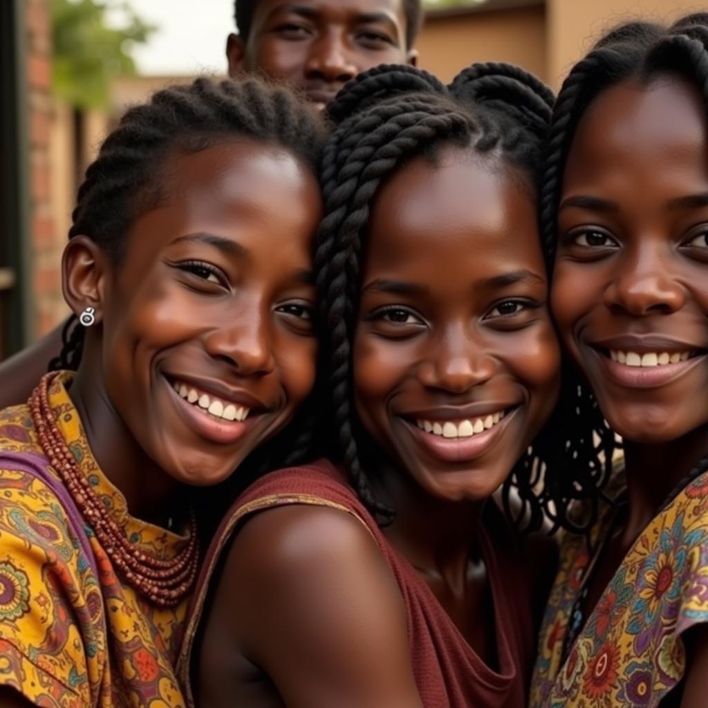 A multigenerational African family gathered around a table, sharing a meal and laughter.