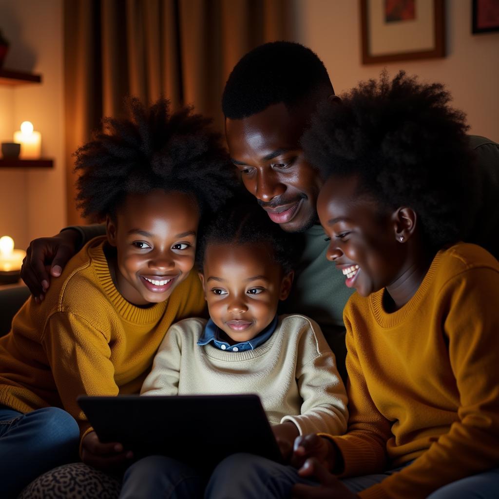 Family enjoying streaming services on a tablet