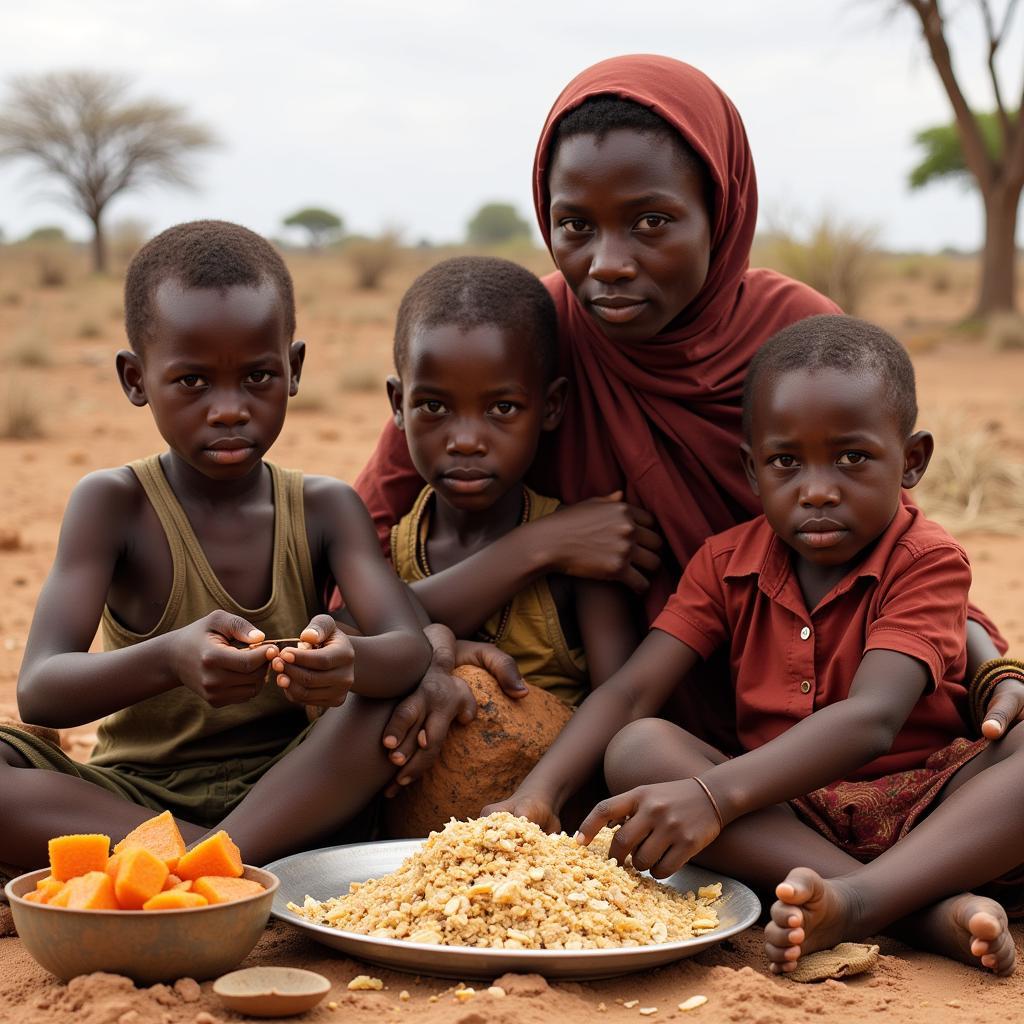 An African family struggling to access nutritious food amidst poverty and drought