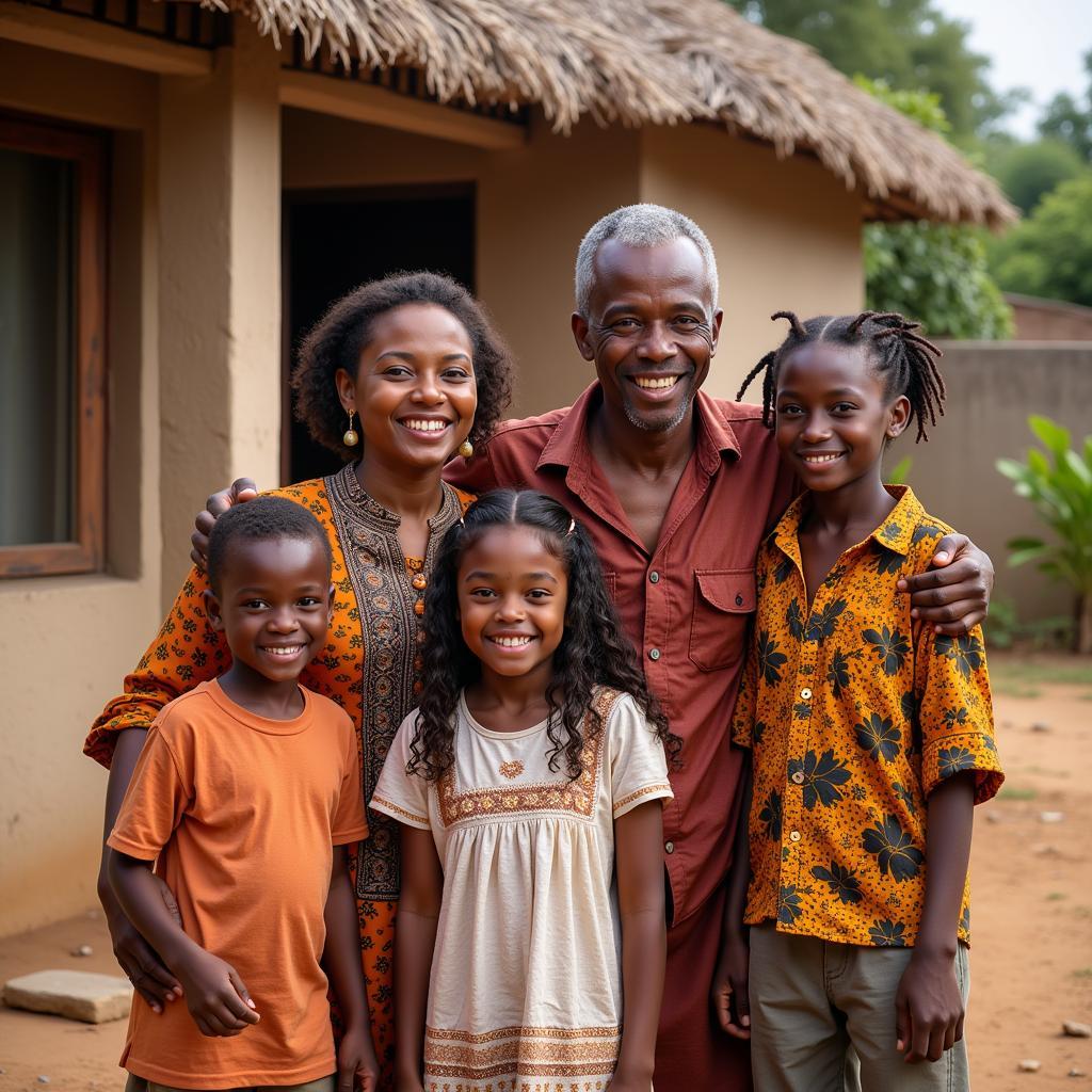 A happy African family in their village