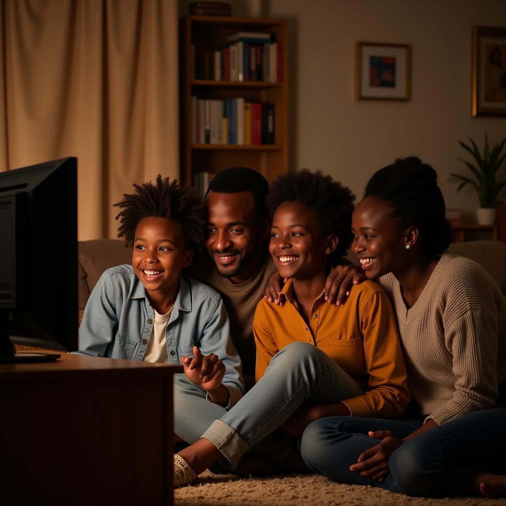 Family Watching TV in Africa