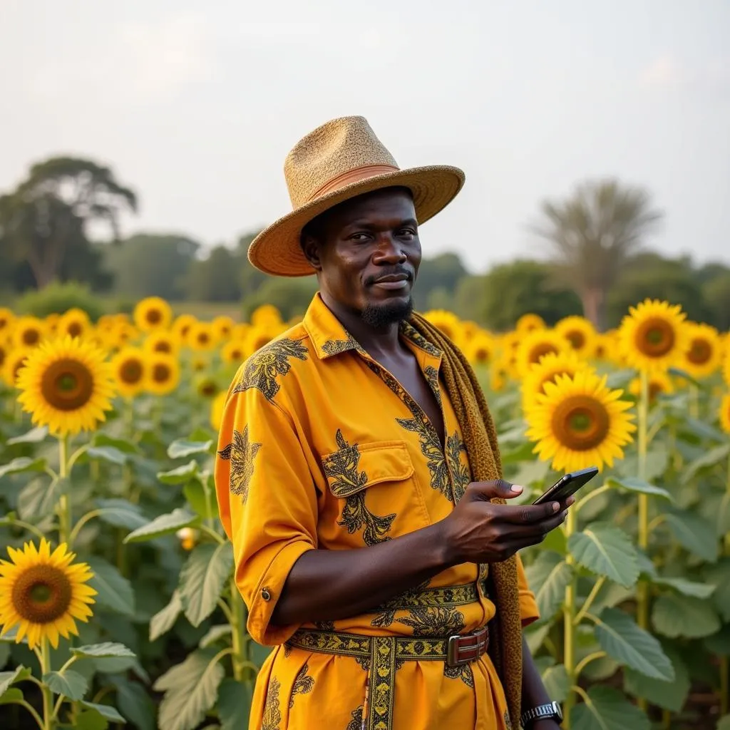 African Farmer Using Mobile Phone