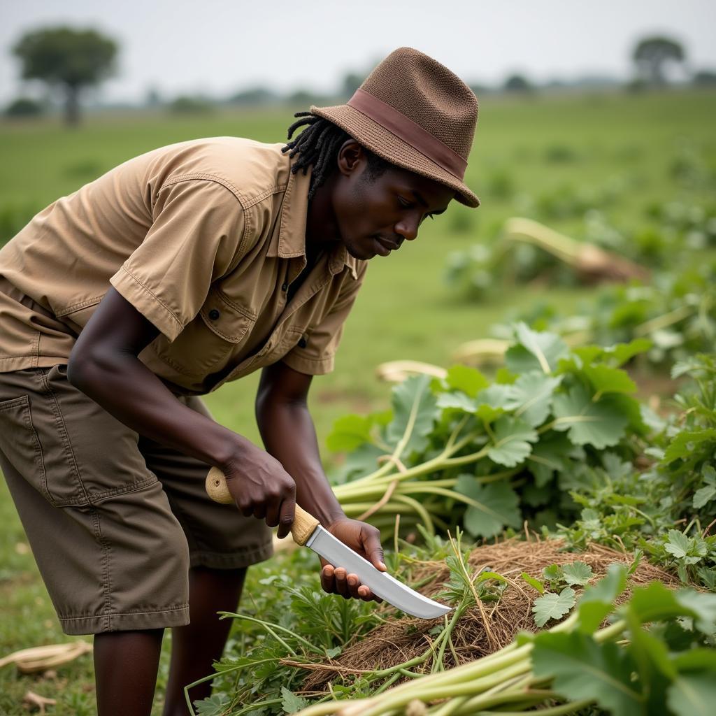 African farmer using a panga