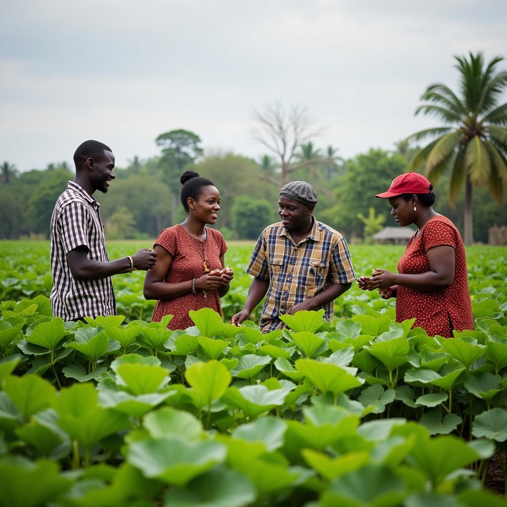 African Farmers Examining Crops