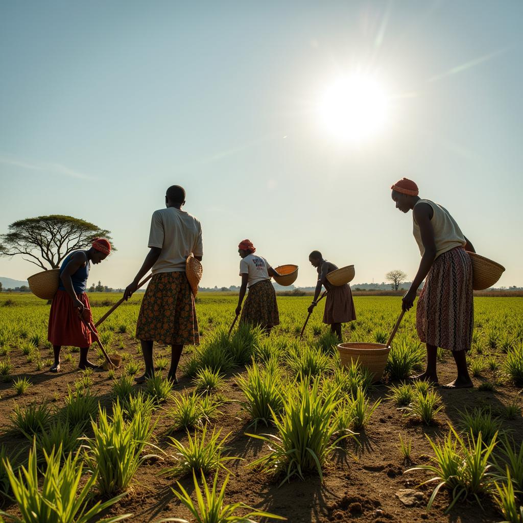 Farmers Harvesting Crops in Rural Africa