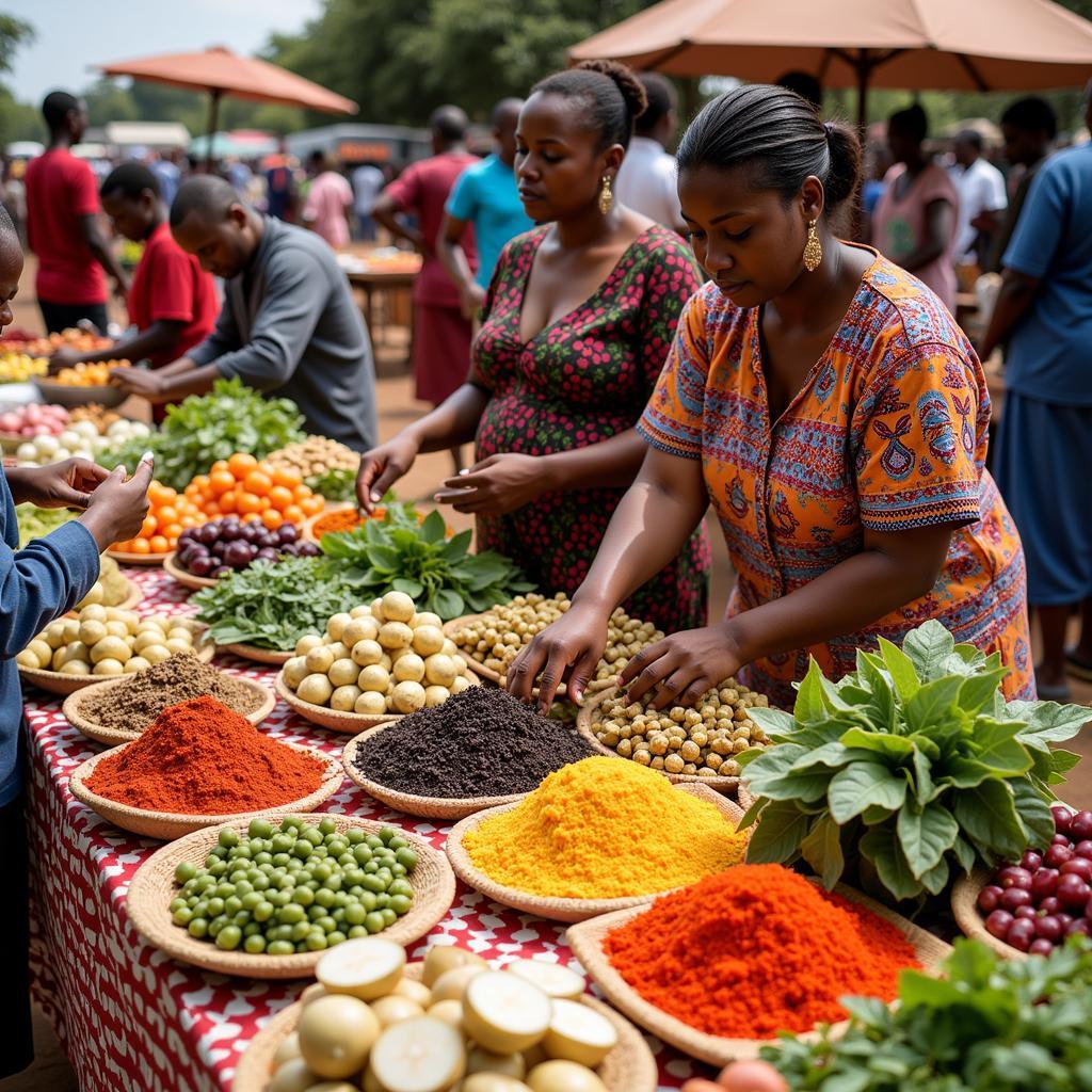 Vibrant display of African crops at a local market