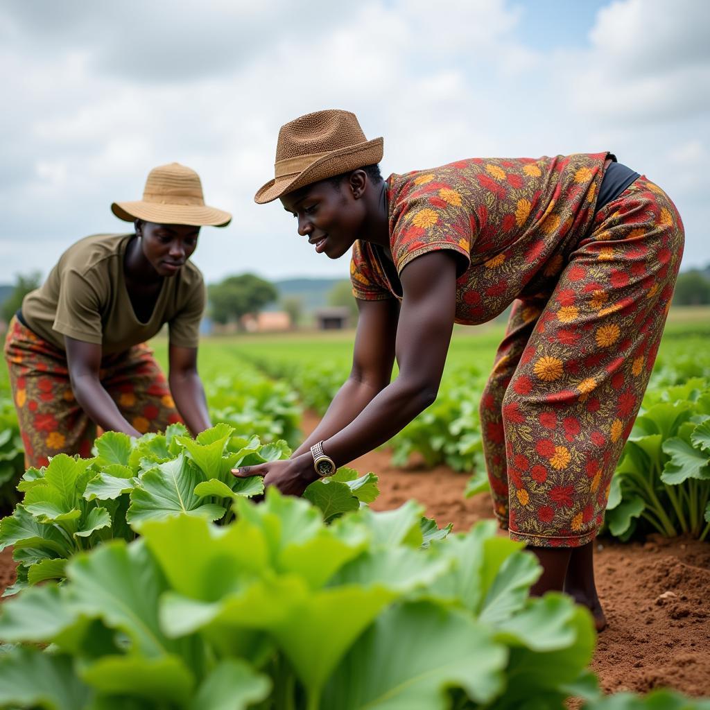 African farmers working together in a field