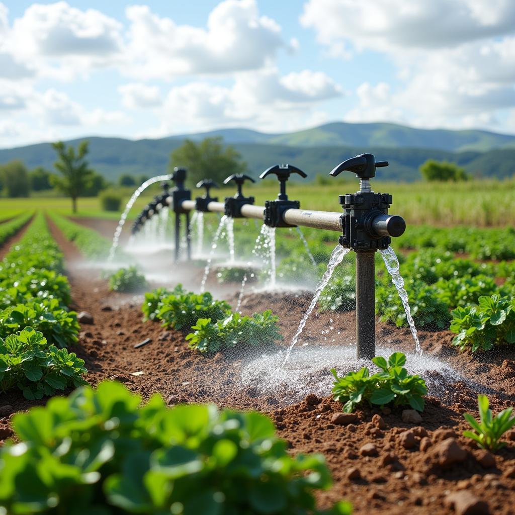 Farmers in Africa implementing an efficient irrigation system for crops