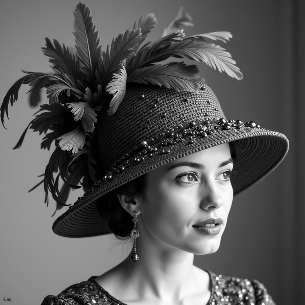 Woman wearing traditional fascinator