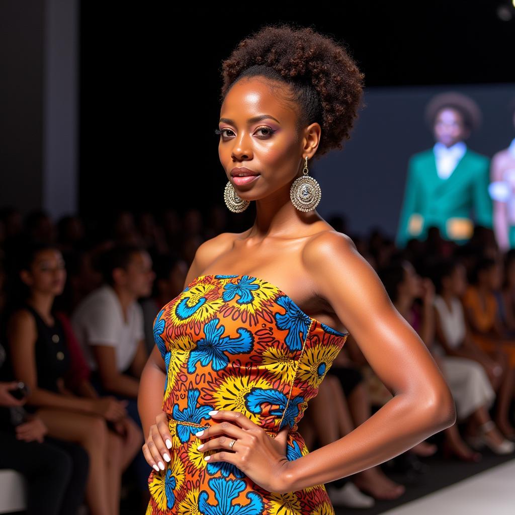 African fashion blogger posing at a fashion event