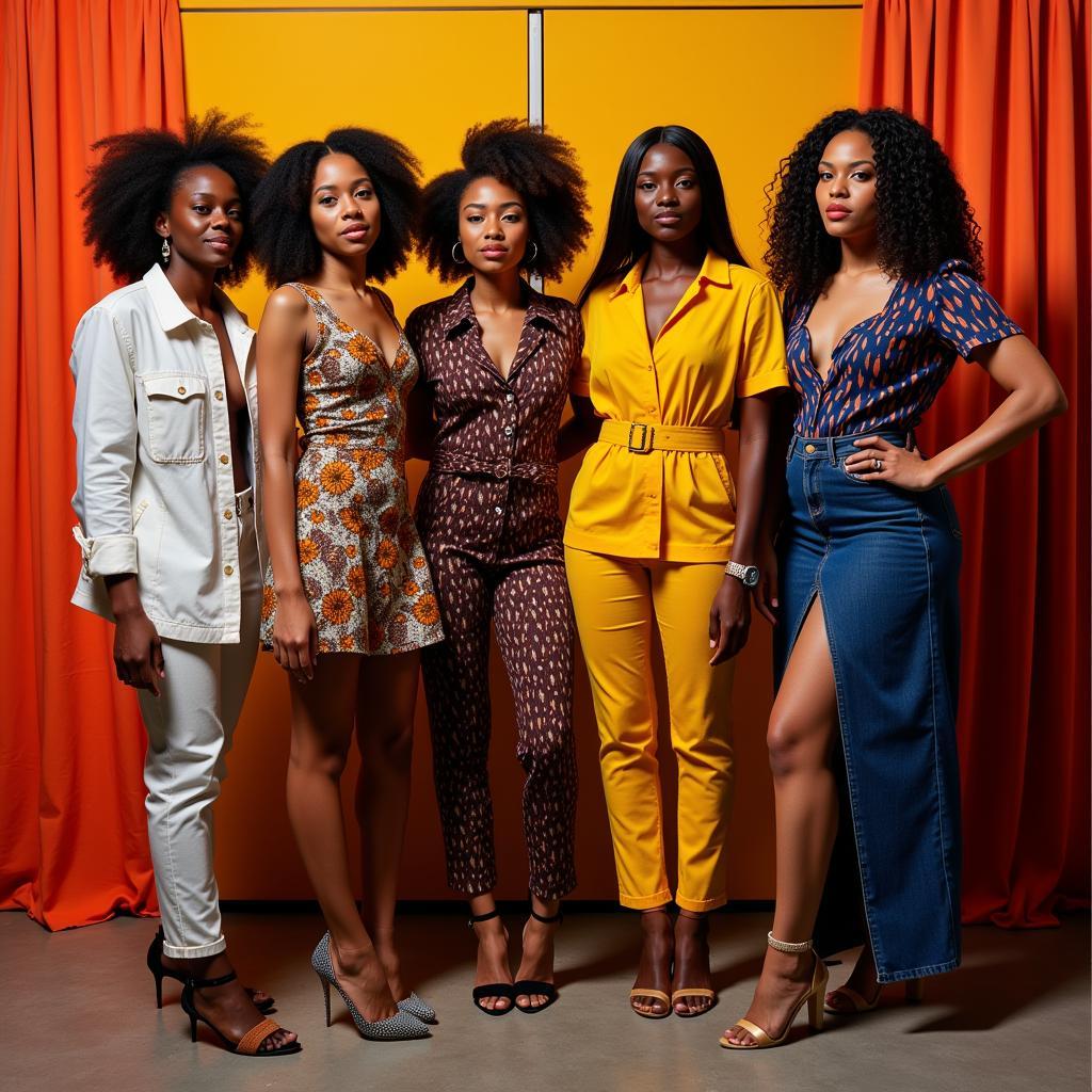 African fashion bloggers showcasing designs at an event