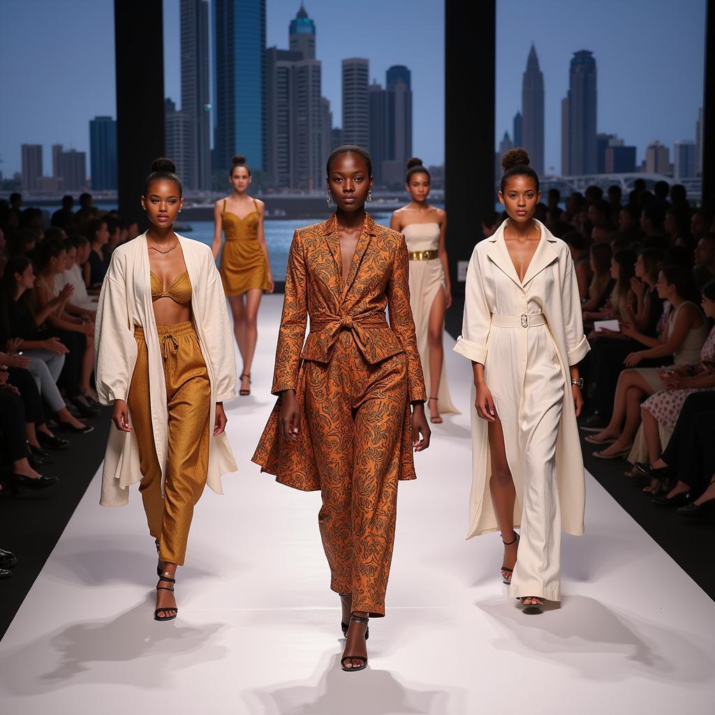 Models showcasing vibrant designs at an African fashion show in Dubai