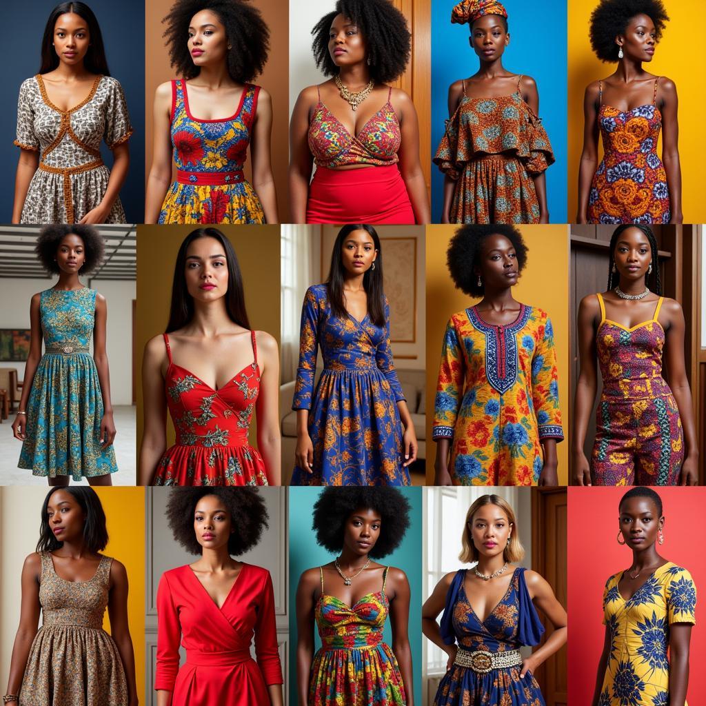 Women modeling a range of traditional and modern African clothing