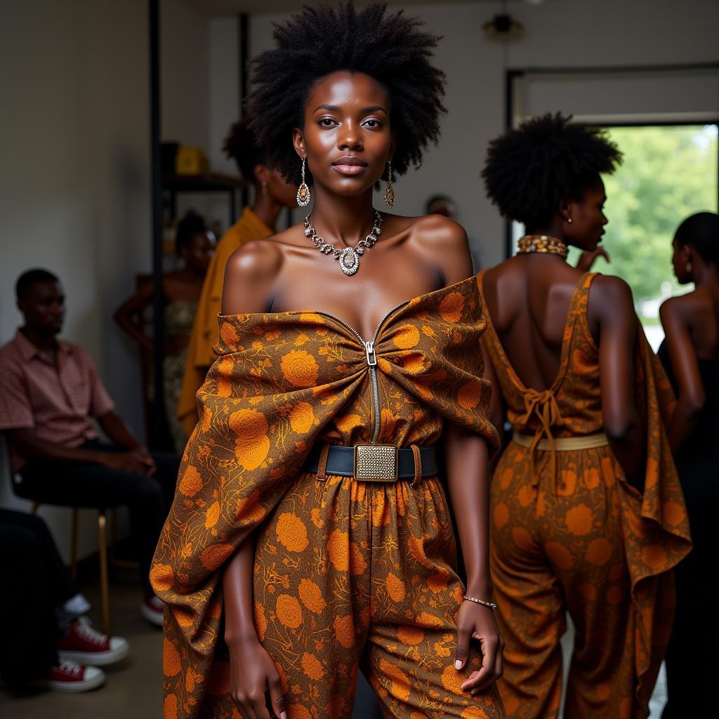 African Fashion Show Model Posing Backstage