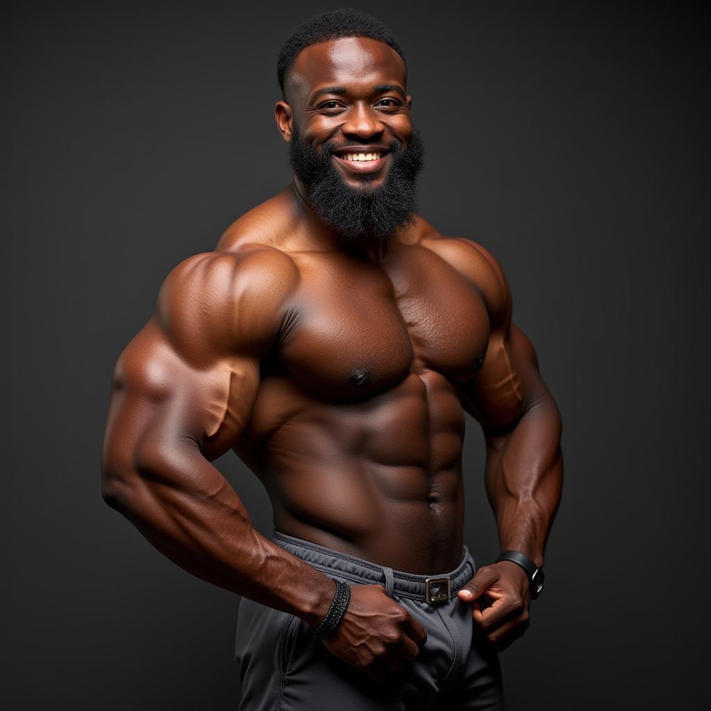 African Fat Bodybuilder Striking a Powerful Pose