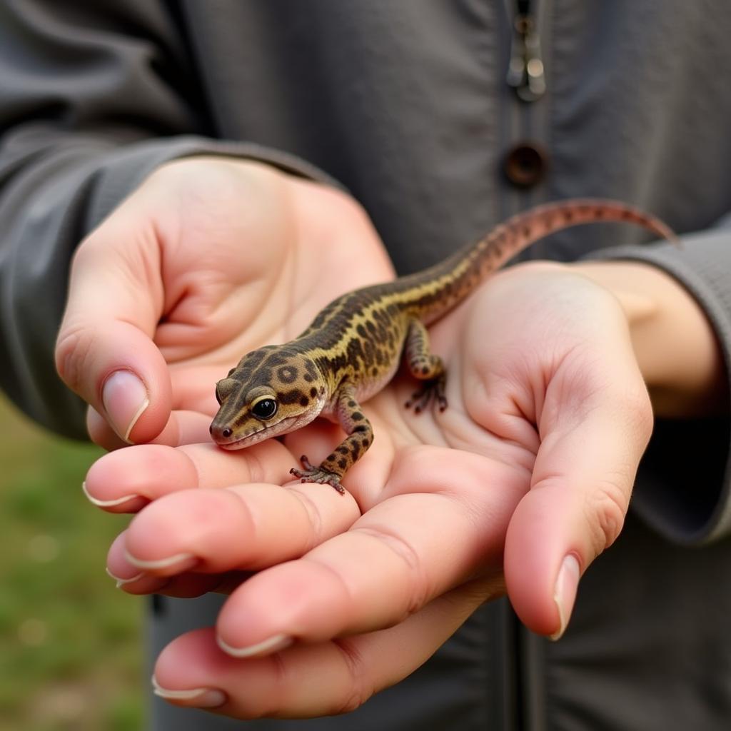 Gently Handling an African Fat-Tailed Gecko