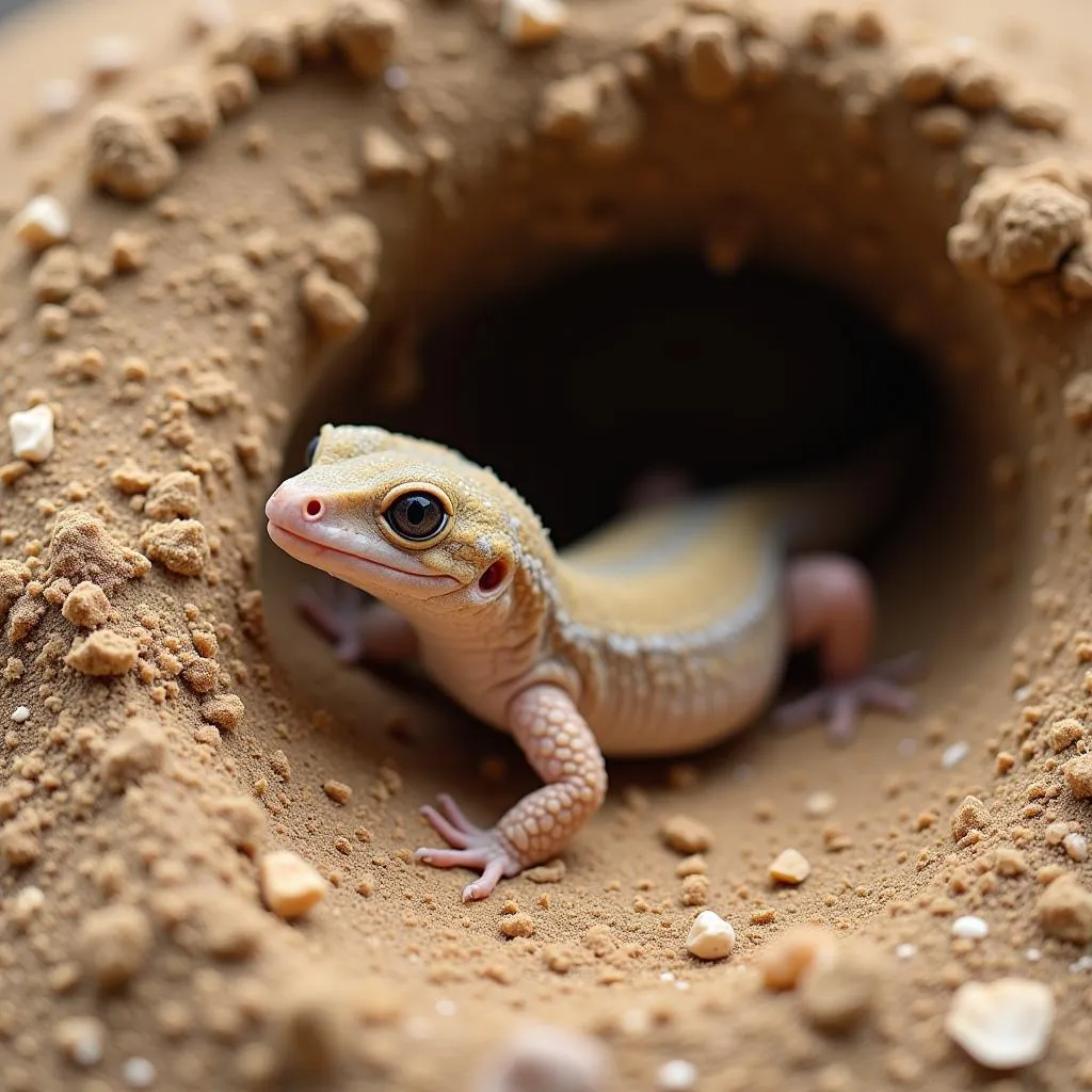 African Fat-Tailed Gecko Burrowing in Sand