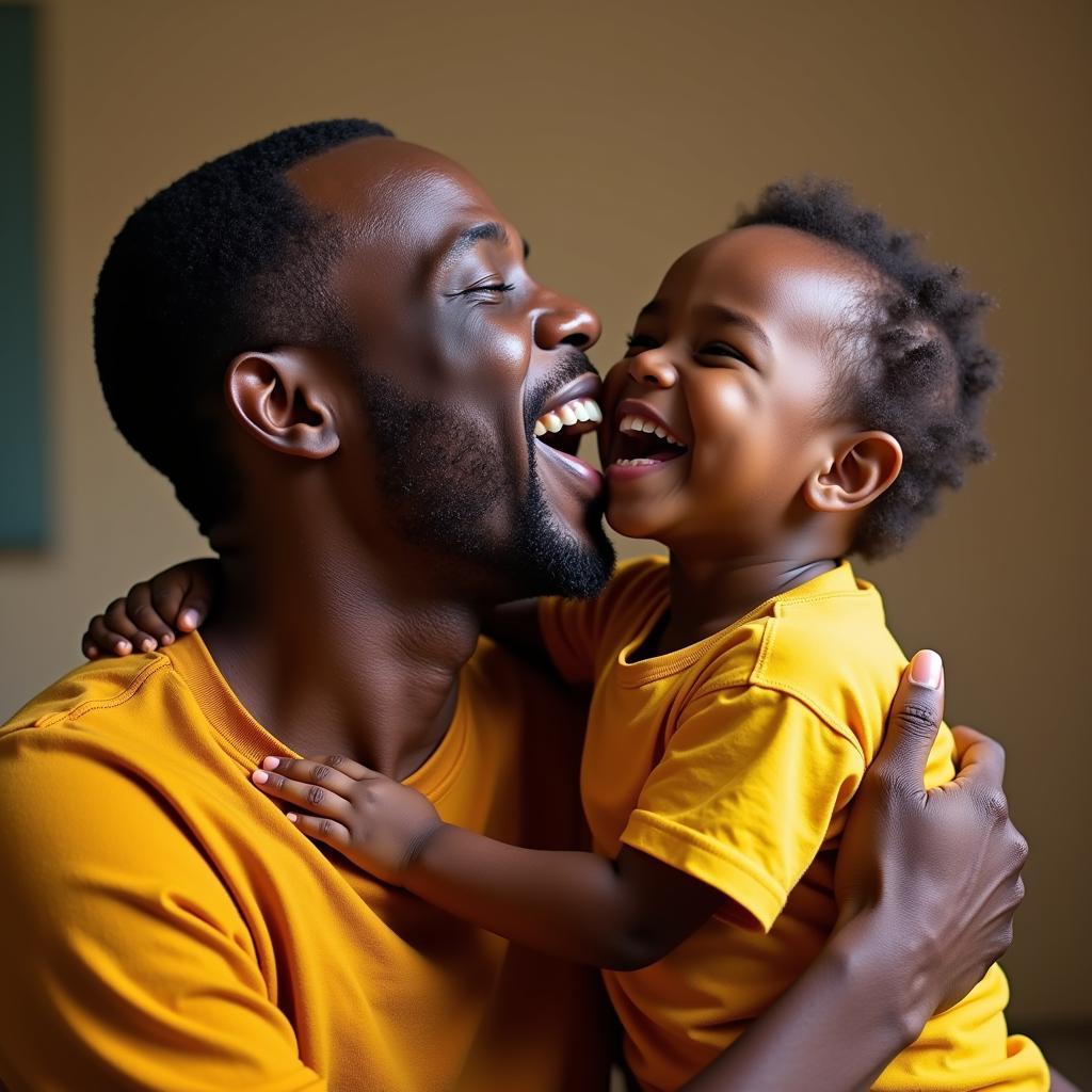 African Father and Child Smiling