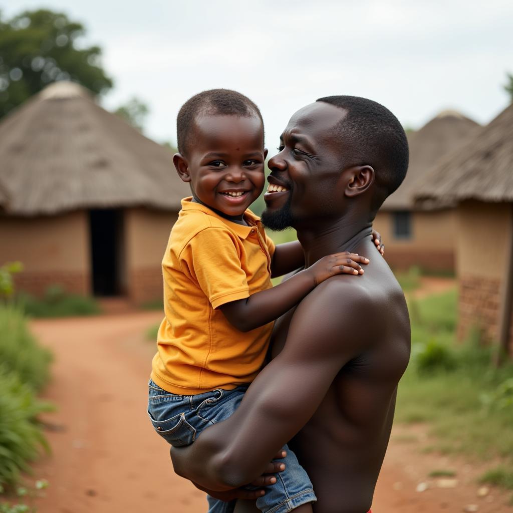 African father and son embracing