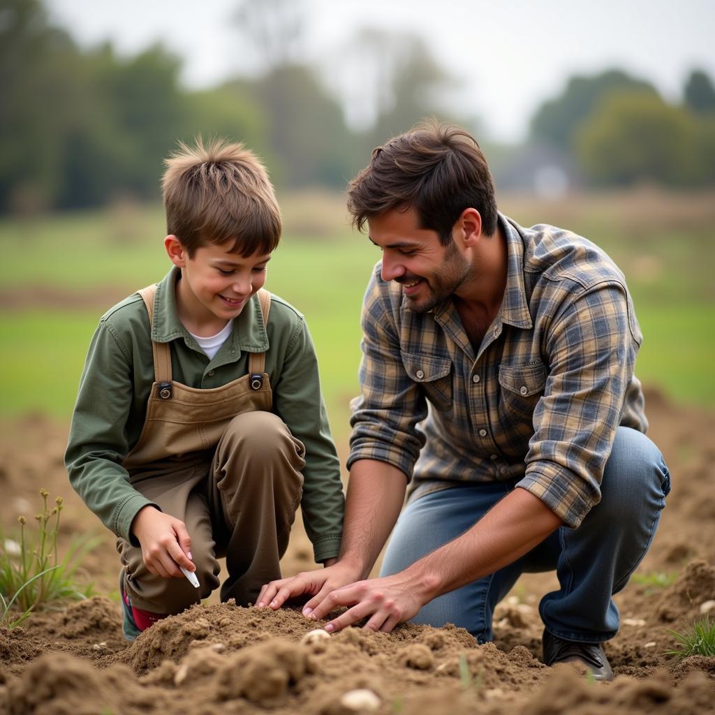 African Father and Son Working Together 