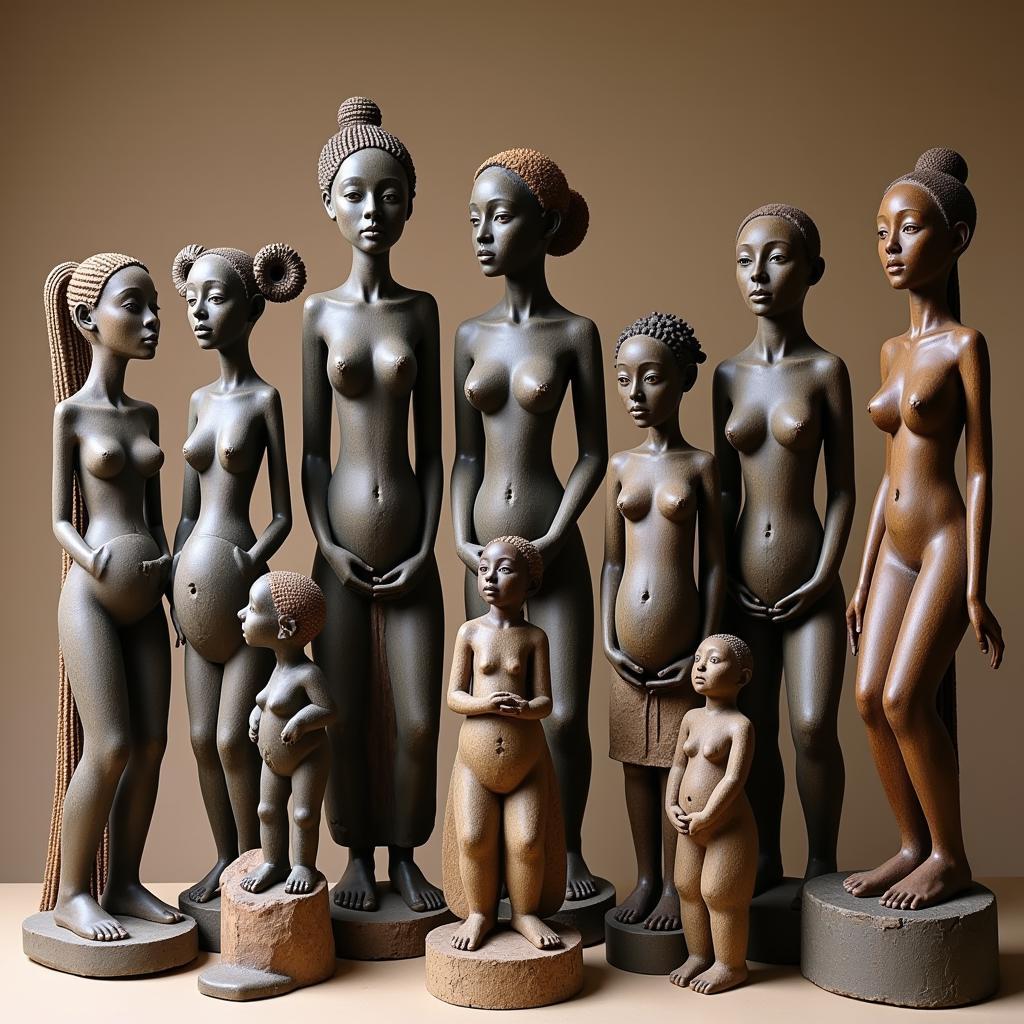 African statues representing female fertility and motherhood