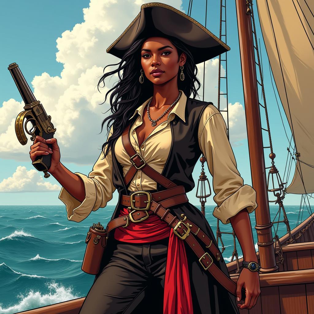 An African Female Pirate aboard a Ship