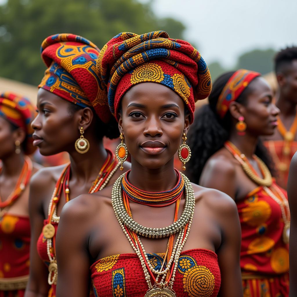 Women wearing traditional clothing at a festival