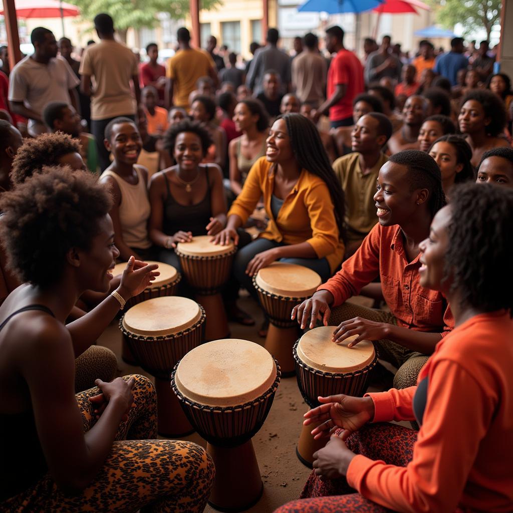  Drumming Circle at an African Festival 