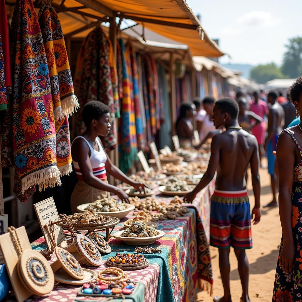 African Festival Marketplace Showcasing Crafts and Textiles