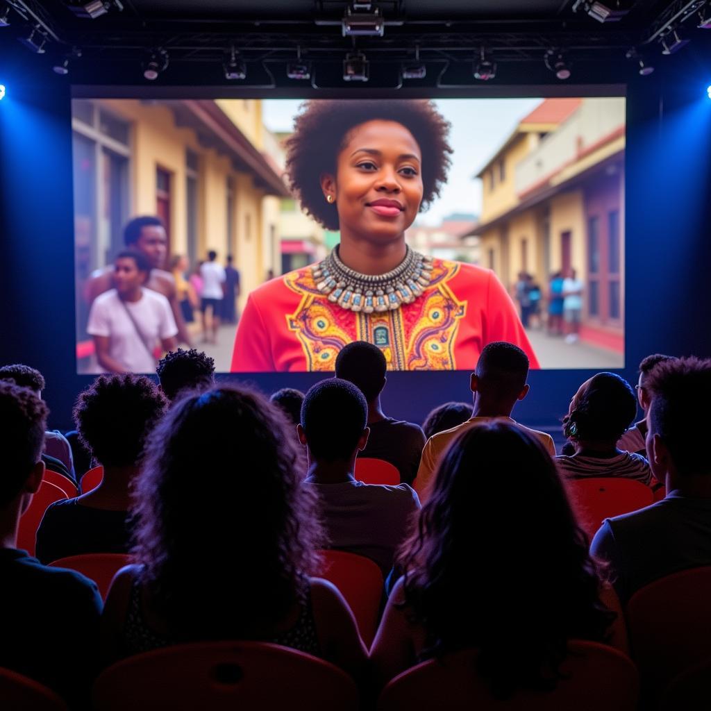 People watching an African film festival screening