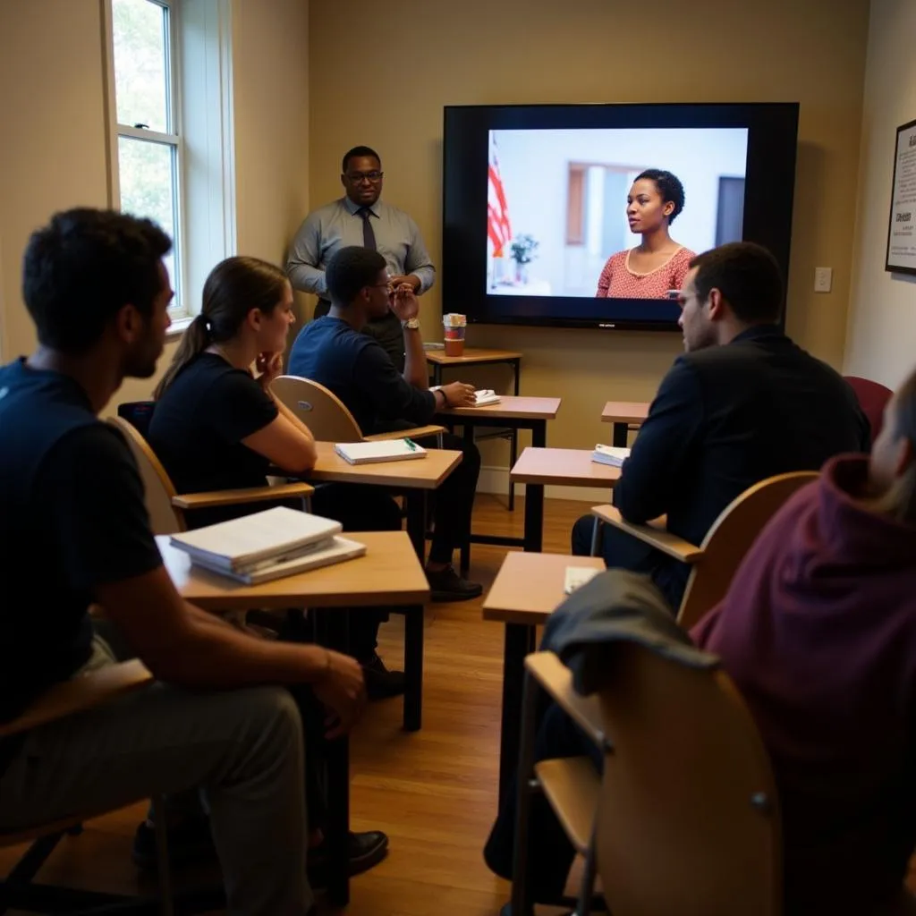 Students engaged in an African cinema class