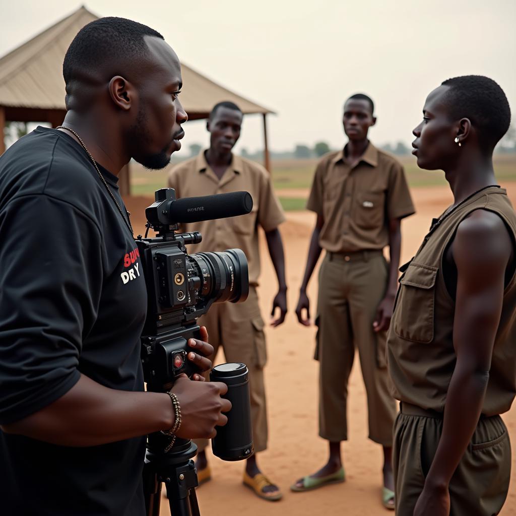  An African filmmaker directing a scene on set.