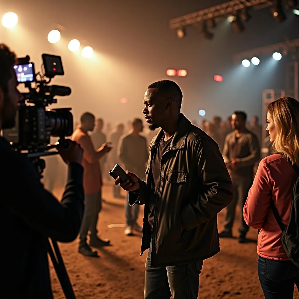 African filmmakers and actors on a movie set