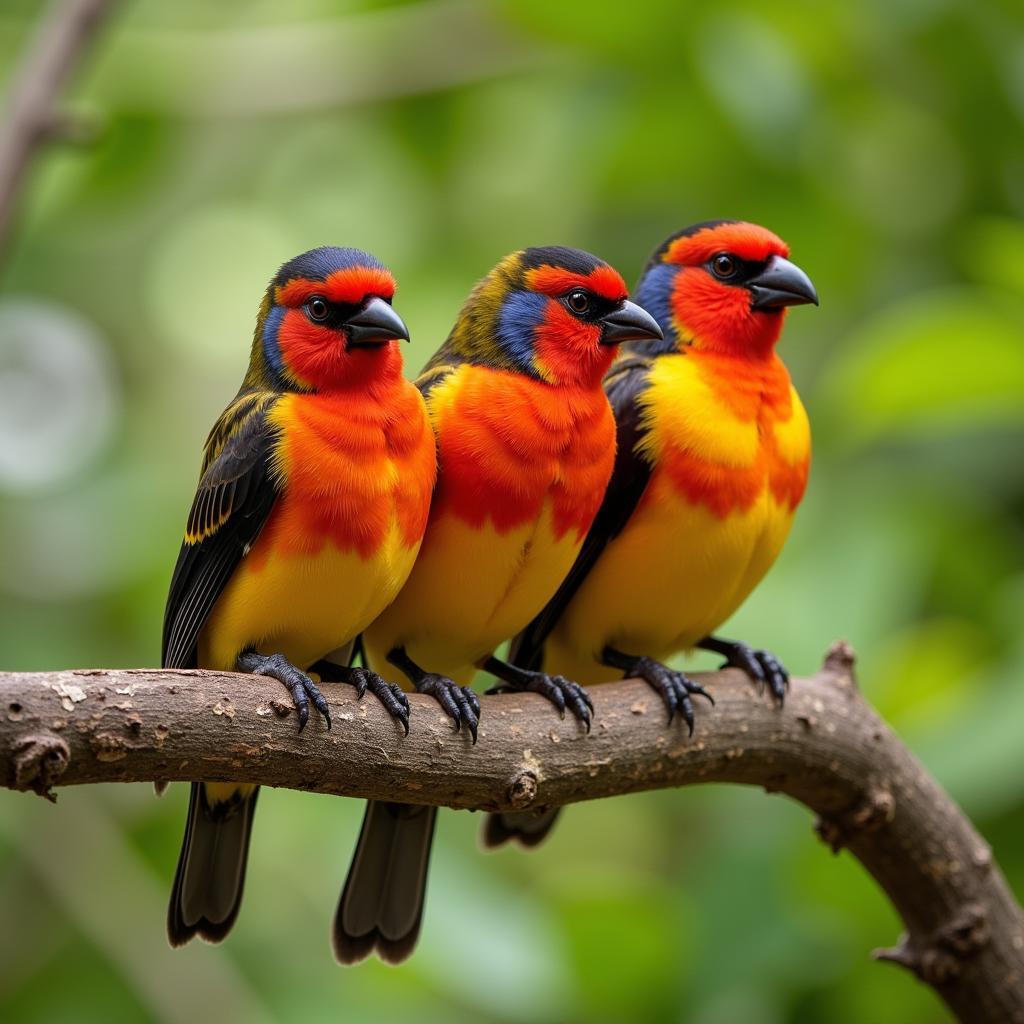 African Fire Finches Perched on a Branch