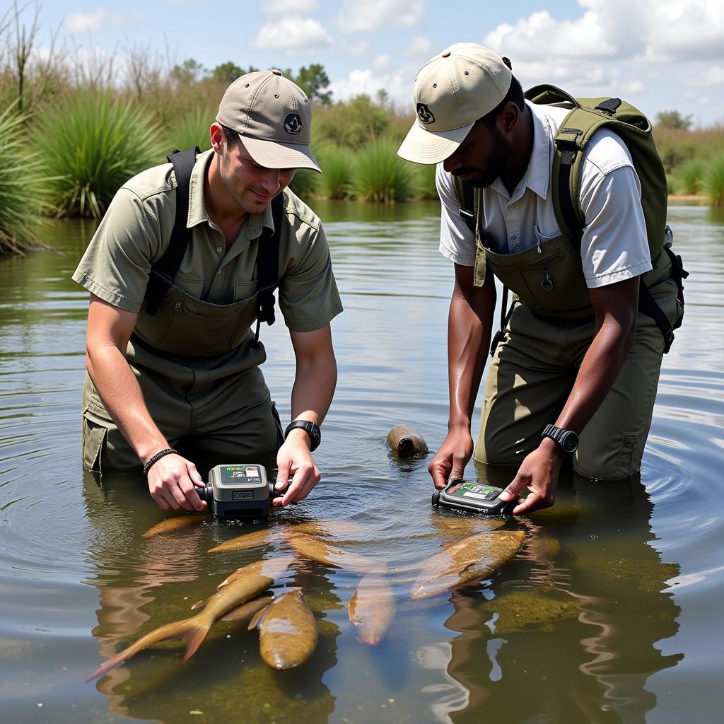 Researchers Studying African Fish in a Protected Area