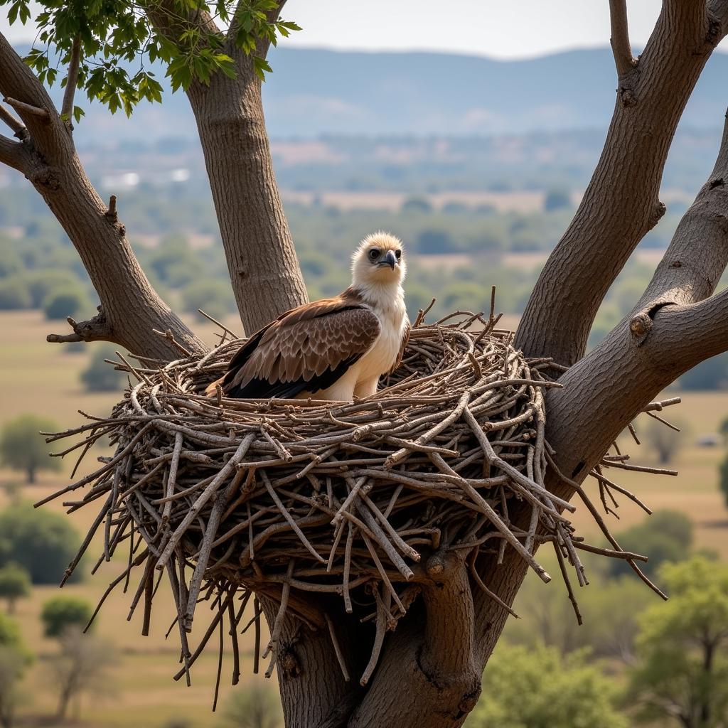 African fish eagle chick in its nest in Kruger National Park