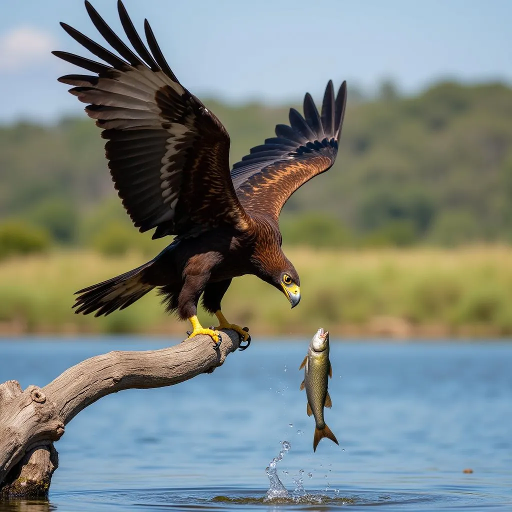 African Fish Eagle Hunting Fish