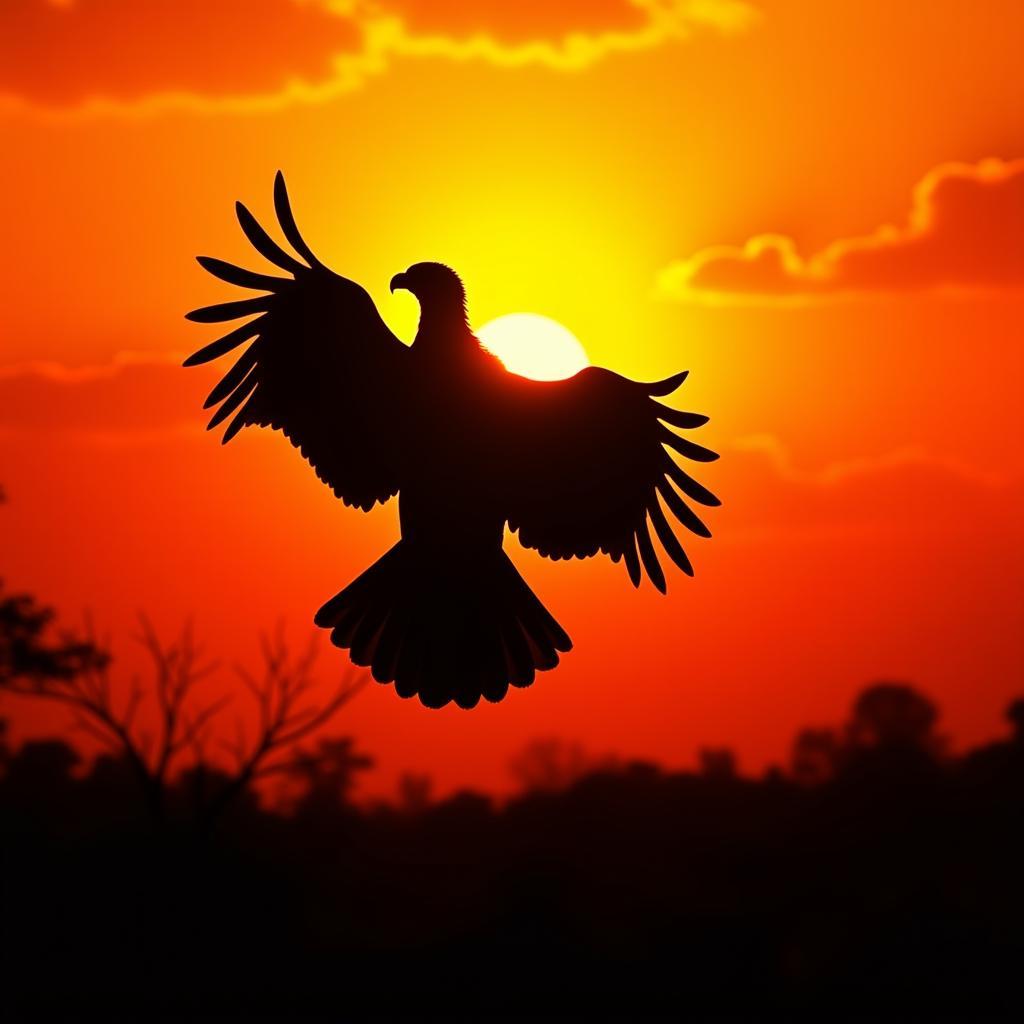 African Fish Eagle Silhouette Against Sunset