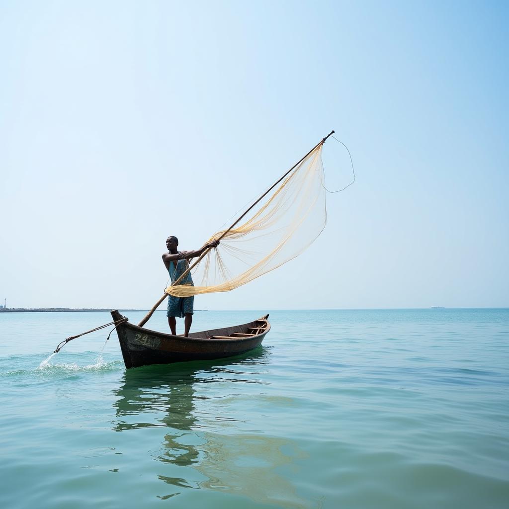 African Fisherman in Traditional Boat